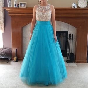 Hand Beaded Blue Gown